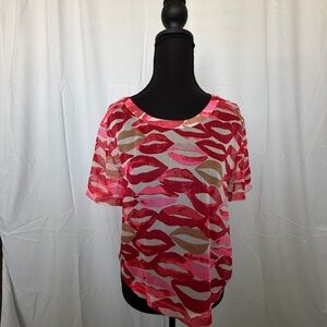 Victoria's Secret Sheer Pink and Red Lips Print Blouse